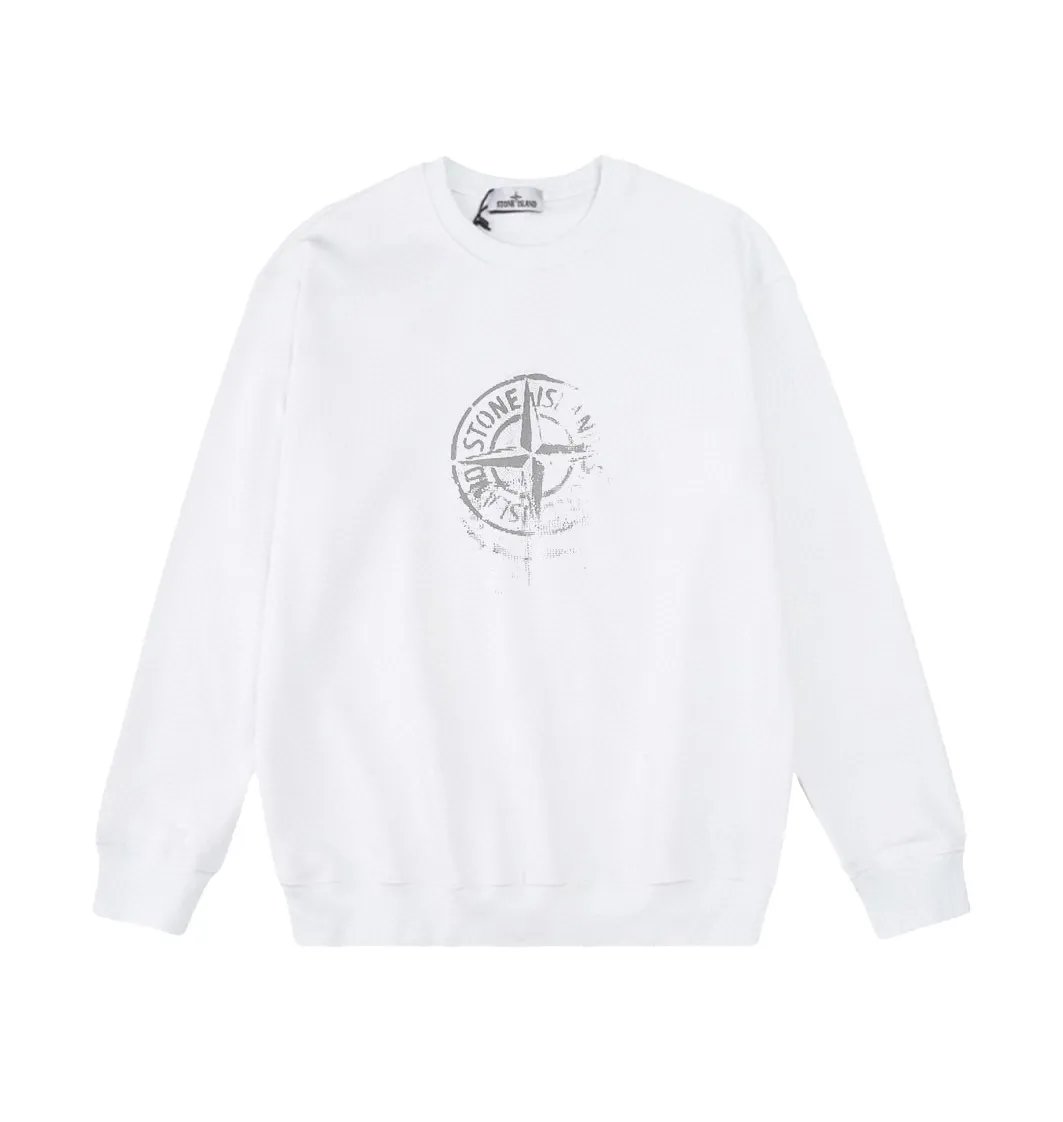 W813#P160💰 Stone Island damaged old compass logo printed round neck long-sleeved sweatshirt! Versatile base round neck sweatshirt for couples! Simple armband design, customized 1*1 thread (fine texture), 380g double-strand large terry fabric, very good quality, foreign trade craftsmanship, respect the original version! The threads at the cuffs and hem are all original bartacks! The time-consuming and material consumption distinguishes the ordinary version on the market! Tops worn by celebrities from all walks of life on INS, can be matched with couple styles!  Color: Black White Size: M-XXL